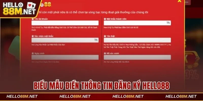 Biểu mẫu điền thông tin cá nhân để đăng ký Hello88